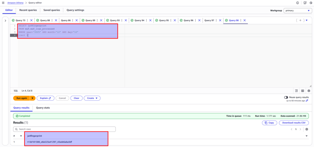 ja4fingerprint filed at WAF logs